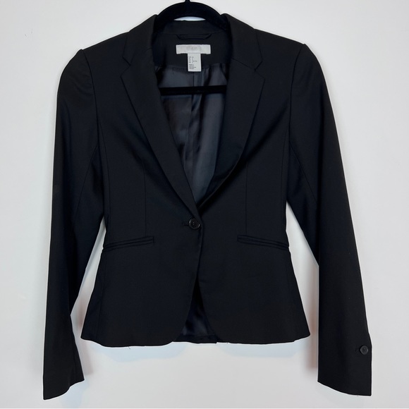 H&M Womens Black Blazer Suit Jacket Single Button Fully Lined Size 2 - Picture 1 of 10